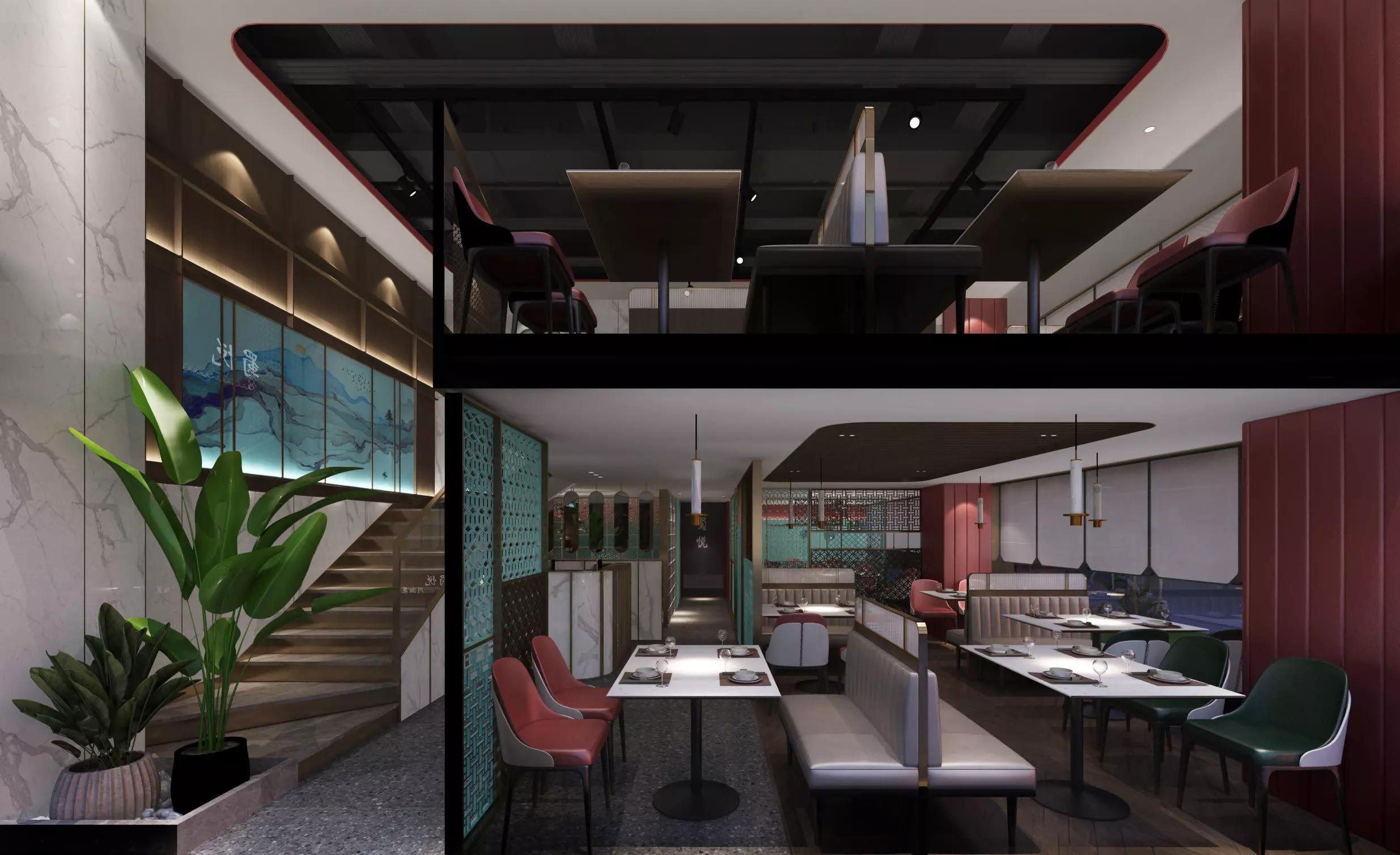 Restaurant Cafe Bar Pub Scene 3D model_0