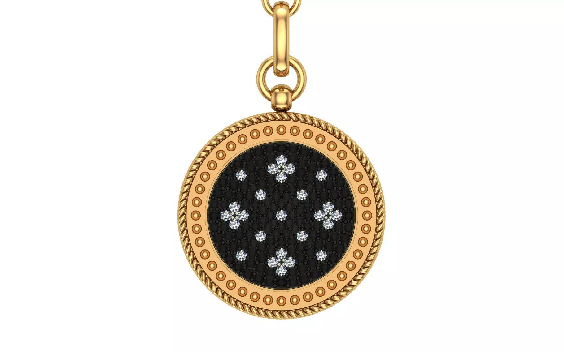 Venetian Princess round pendant with black and white diamonds 3D print model_1