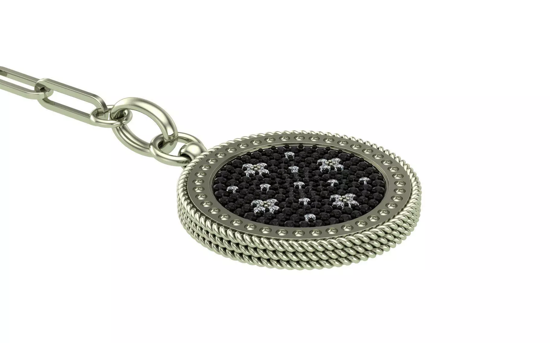 Venetian Princess round pendant with black and white diamonds 3D print model_19