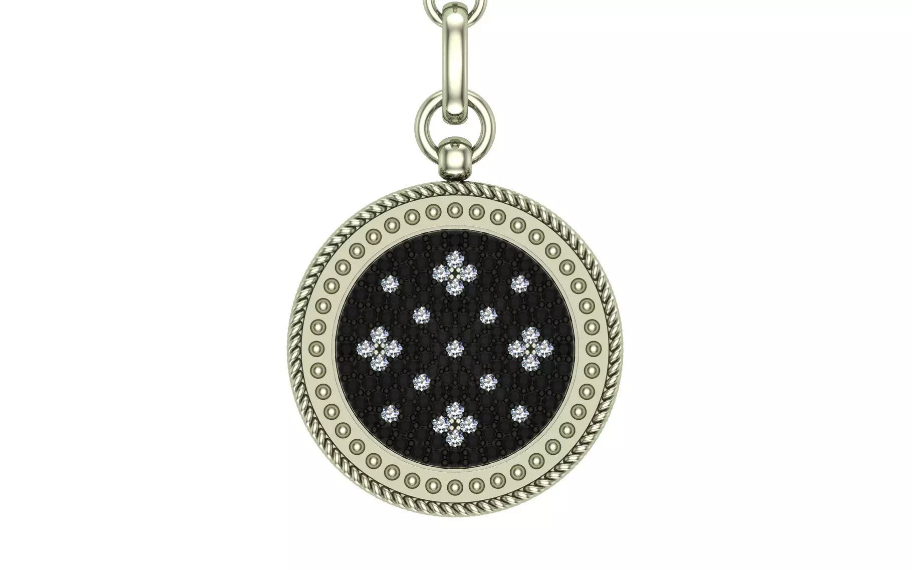 Venetian Princess round pendant with black and white diamonds 3D print model_2