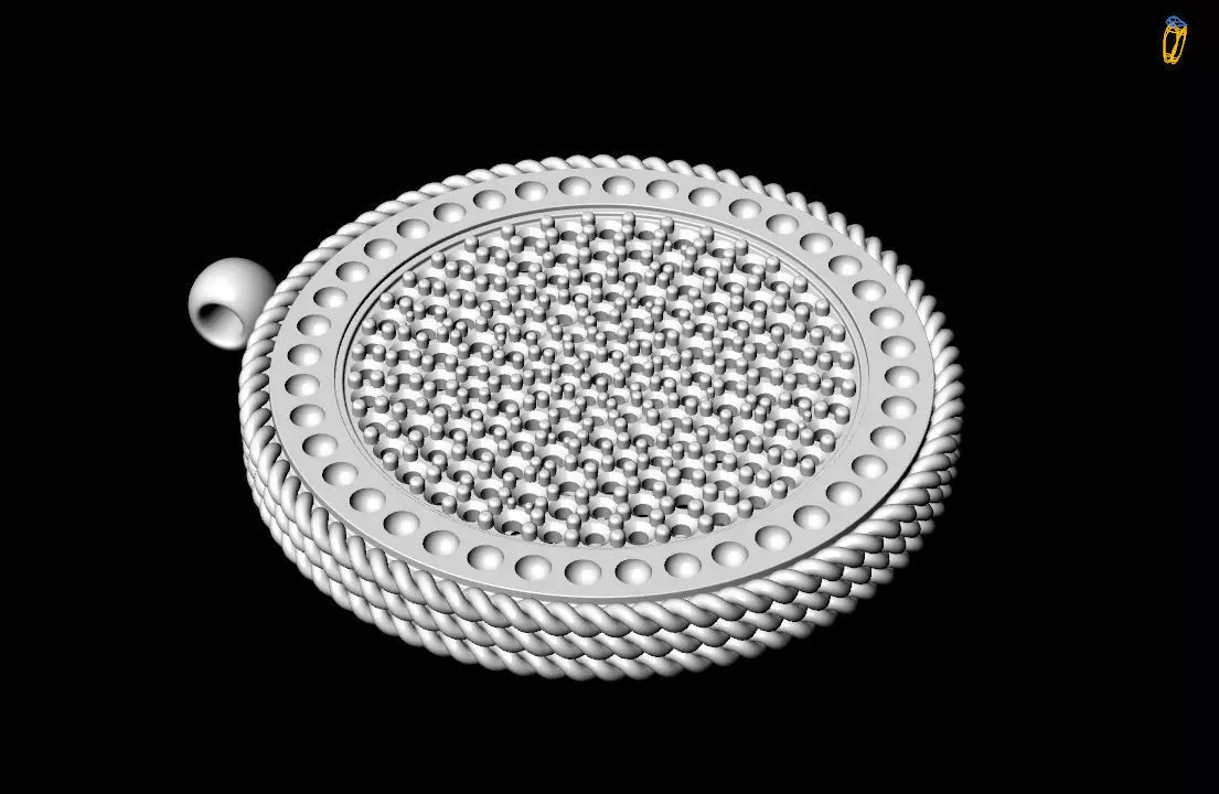 Venetian Princess round pendant with black and white diamonds 3D print model_6