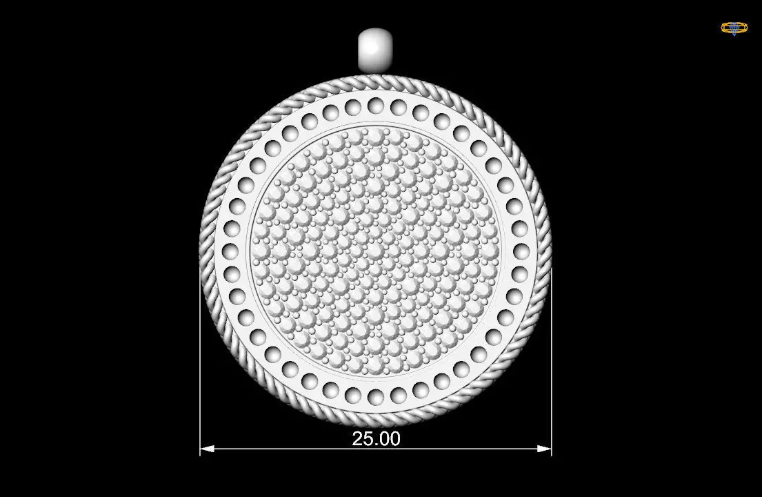 Venetian Princess round pendant with black and white diamonds 3D print model_7