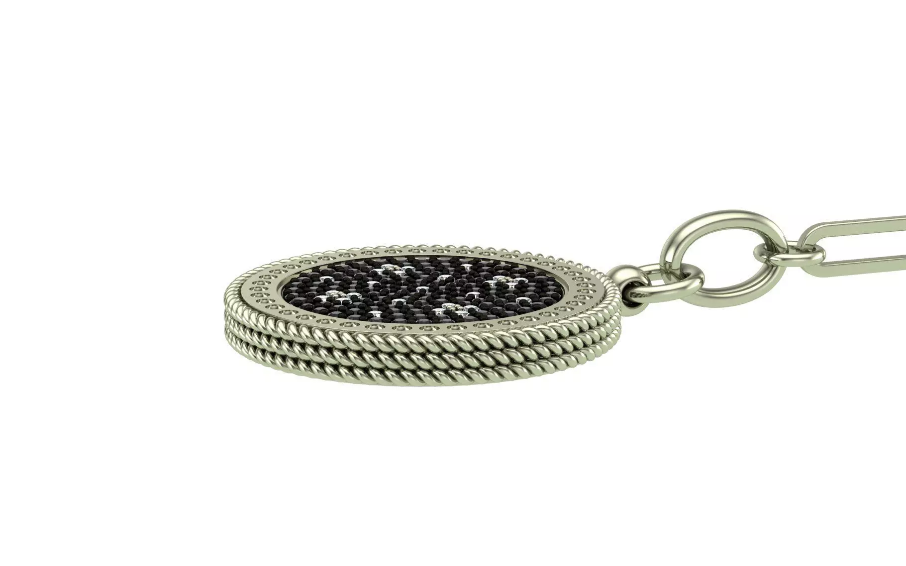 Venetian Princess round pendant with black and white diamonds 3D print model_22