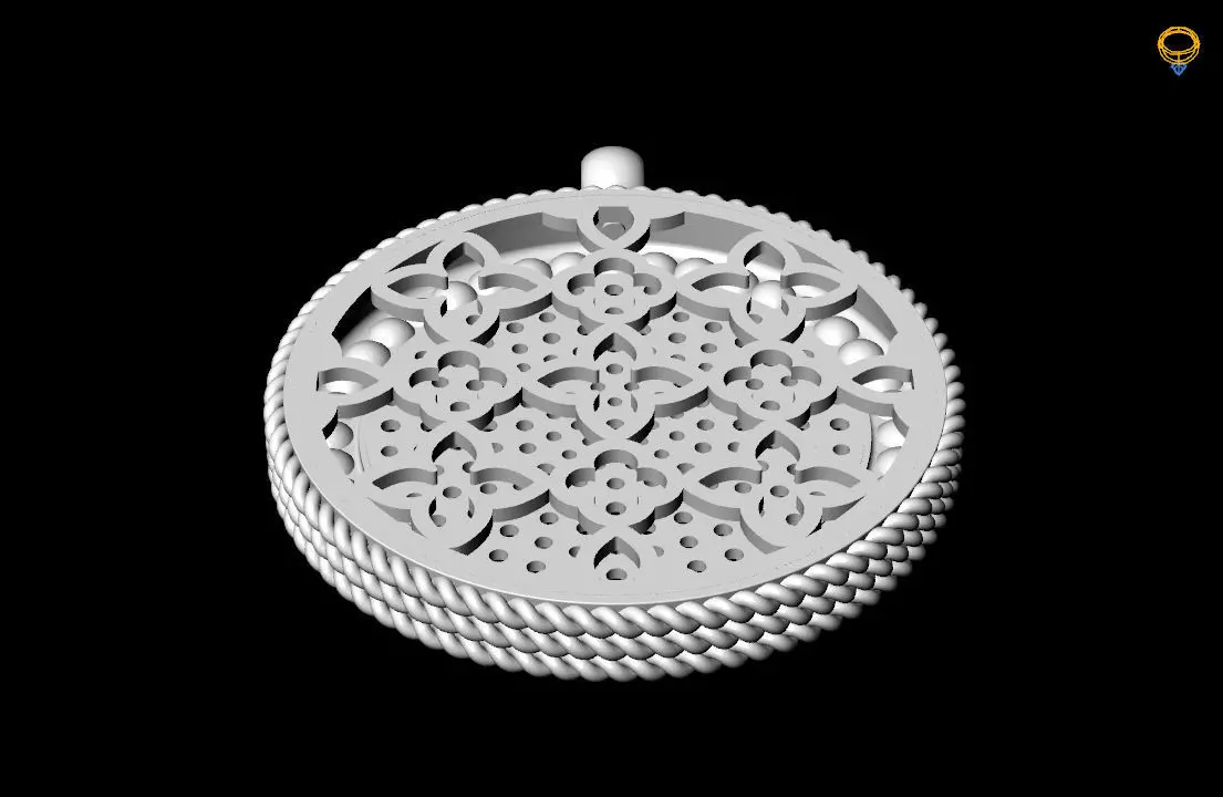 Venetian Princess round pendant with black and white diamonds 3D print model_14
