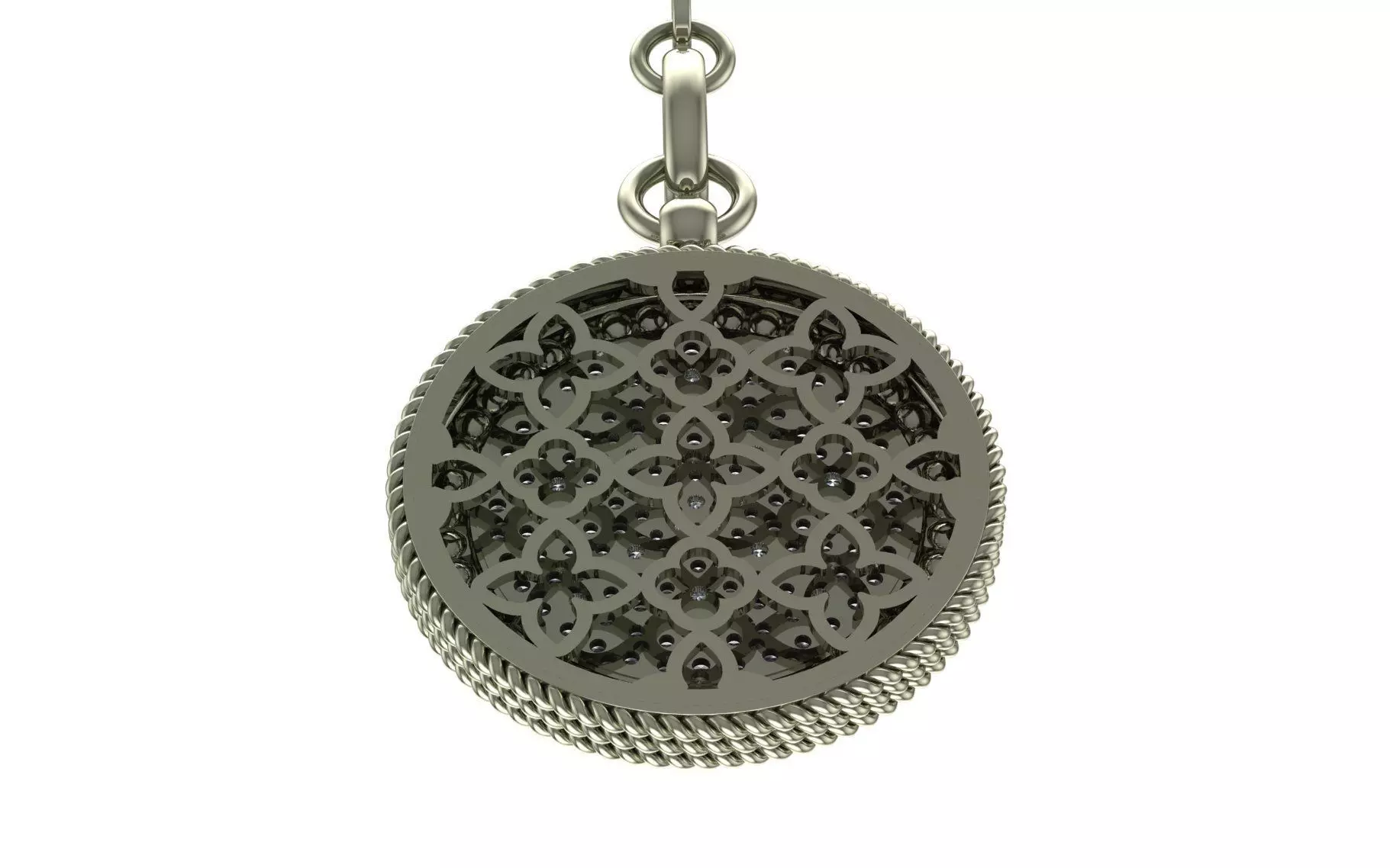 Venetian Princess round pendant with black and white diamonds 3D print model_25