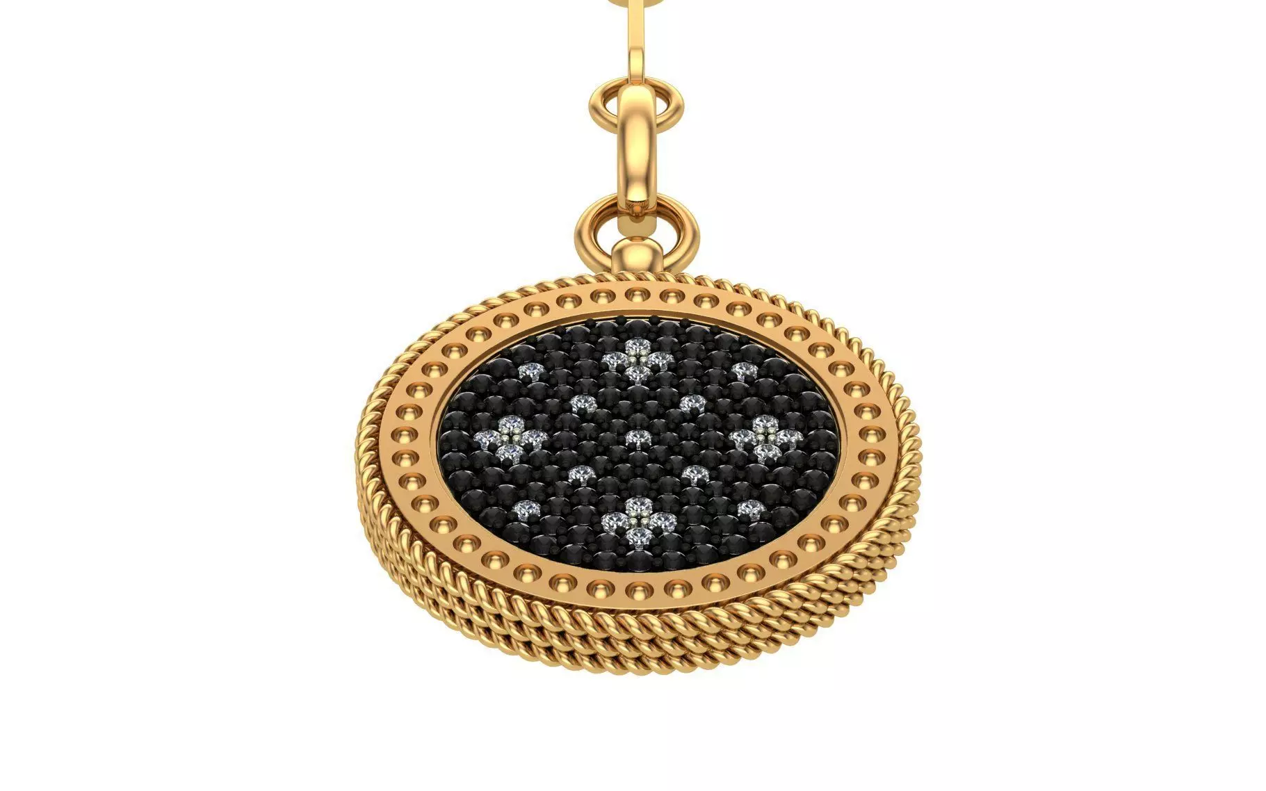 Venetian Princess round pendant with black and white diamonds 3D print model_4