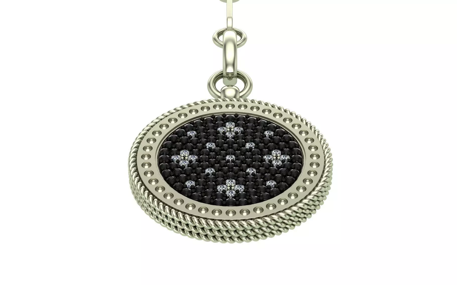 Venetian Princess round pendant with black and white diamonds 3D print model_5