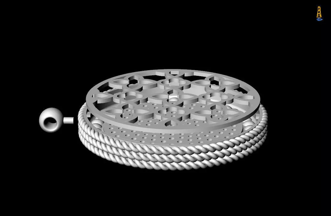 Venetian Princess round pendant with black and white diamonds 3D print model_15