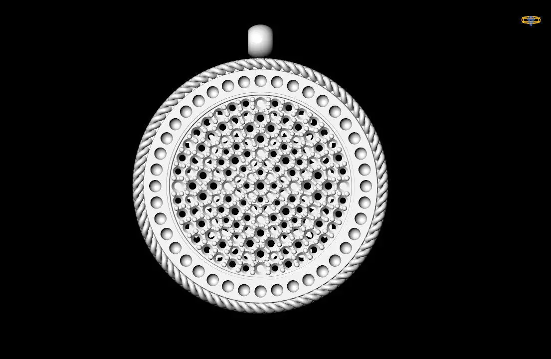 Venetian Princess round pendant with black and white diamonds 3D print model_16