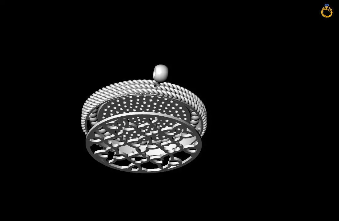 Venetian Princess round pendant with black and white diamonds 3D print model_11