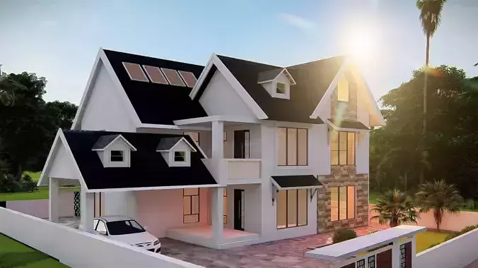 Modern Two-Story American House Contemporary  Exterior 3D Model