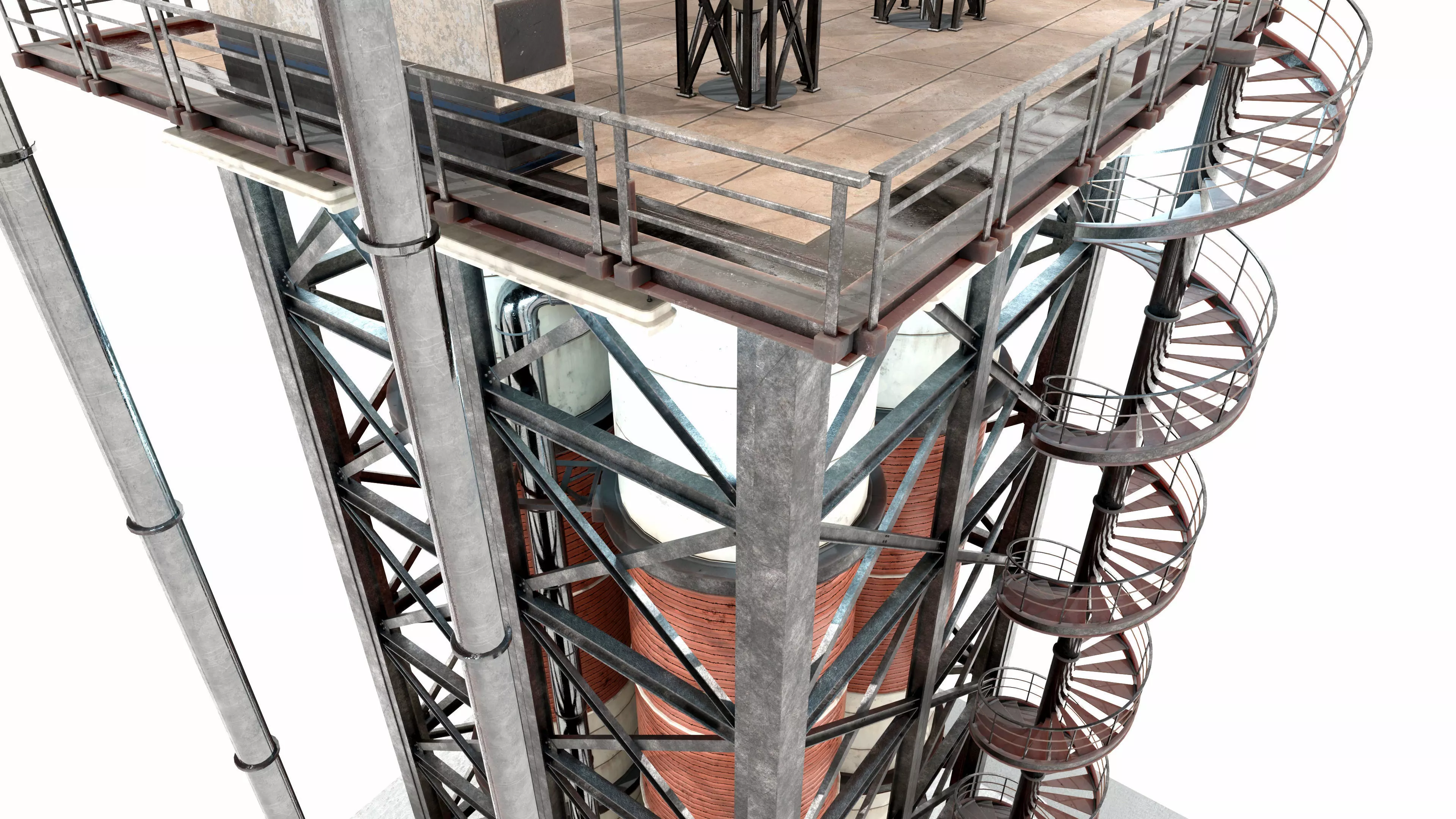 Industrial Distillation Processing Tower High Detail 3D Model 3D model_3