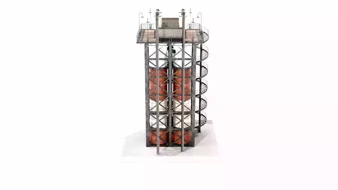 Industrial Distillation Processing Tower High Detail 3D Model