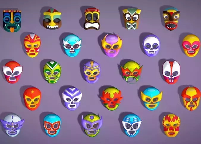 25 Kids Evil Mask Pack 2 - Cartoon - Stylized Costume Masks Set Low-poly 3D model