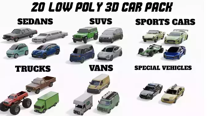 Ultimate Low Poly 3D Car Pack  20 Vehicles for Games Animations