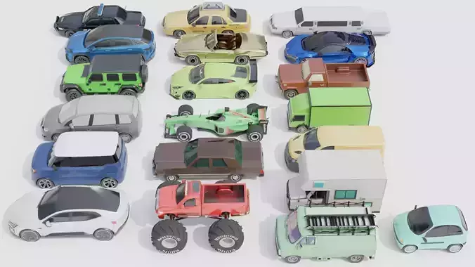 Ultimate Low Poly 3D Car Pack  20 Vehicles for Games Animations Low-poly 3D model 3