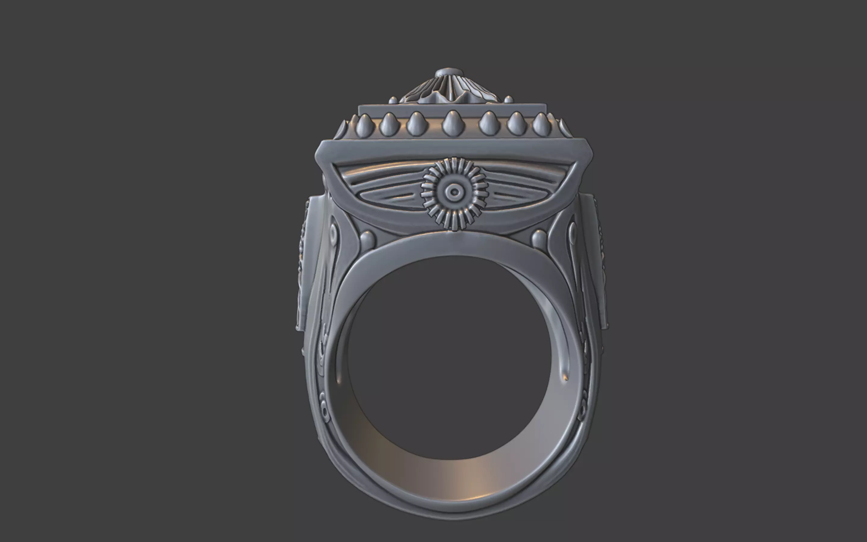 ornamental scrollwork square mandala silver ring 3D print model_9