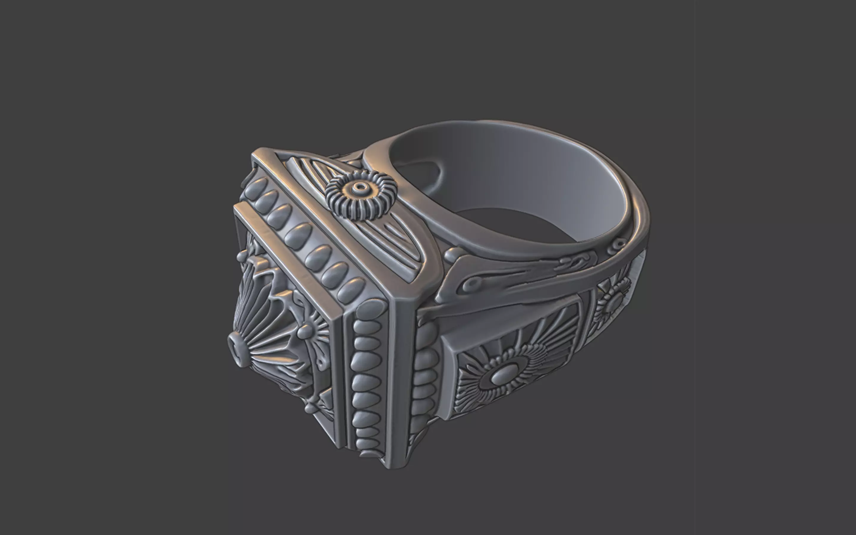 ornamental scrollwork square mandala silver ring 3D print model_20