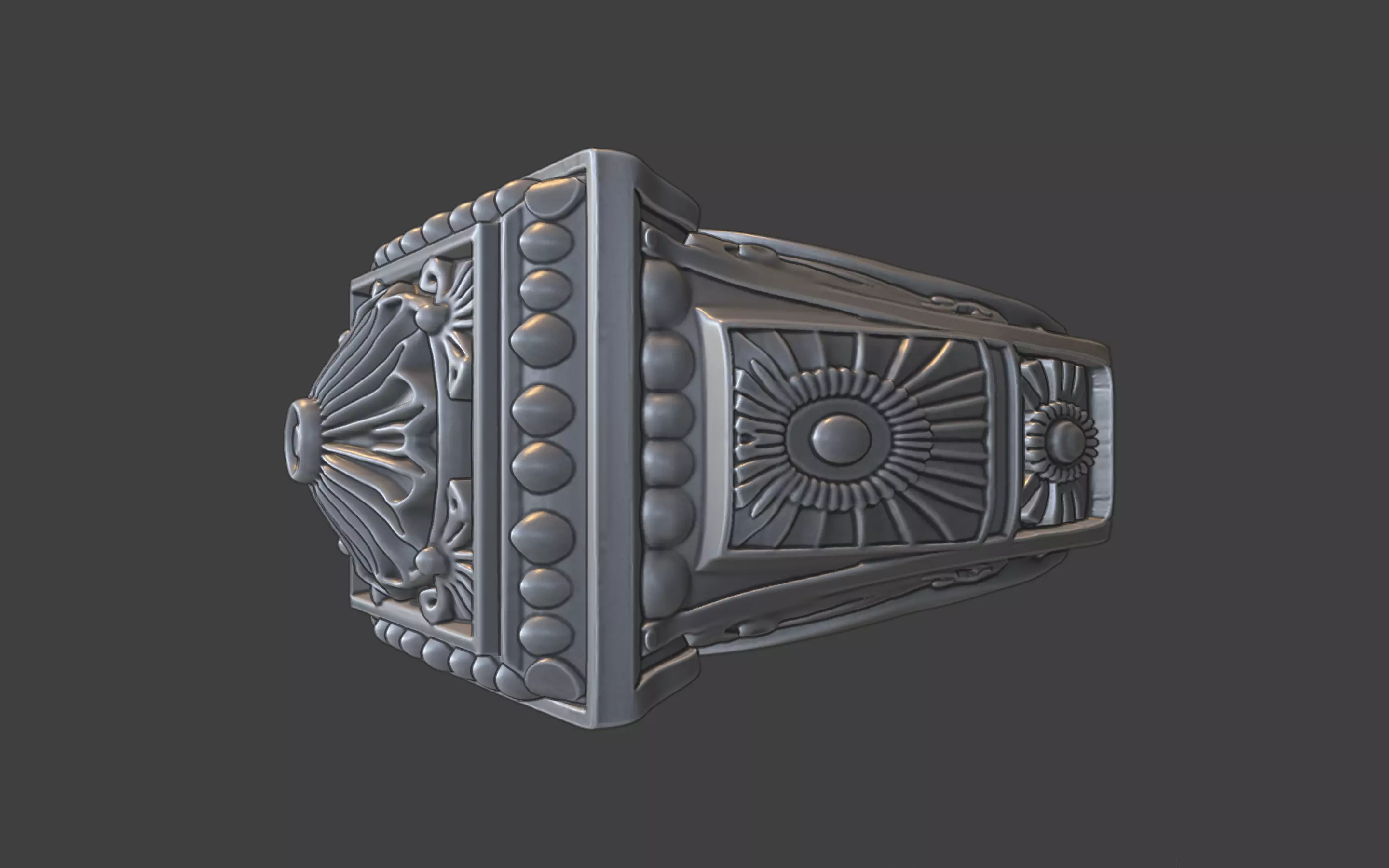 ornamental scrollwork square mandala silver ring 3D print model_22