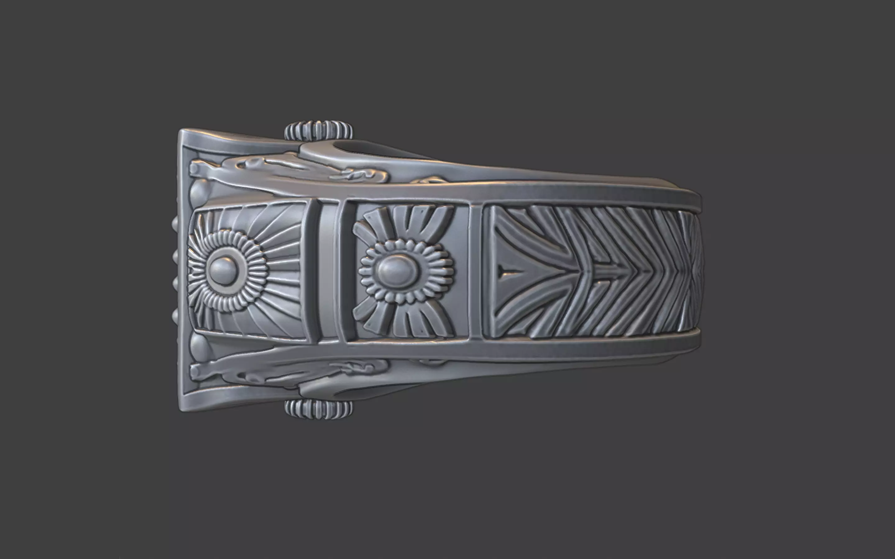 ornamental scrollwork square mandala silver ring 3D print model_19