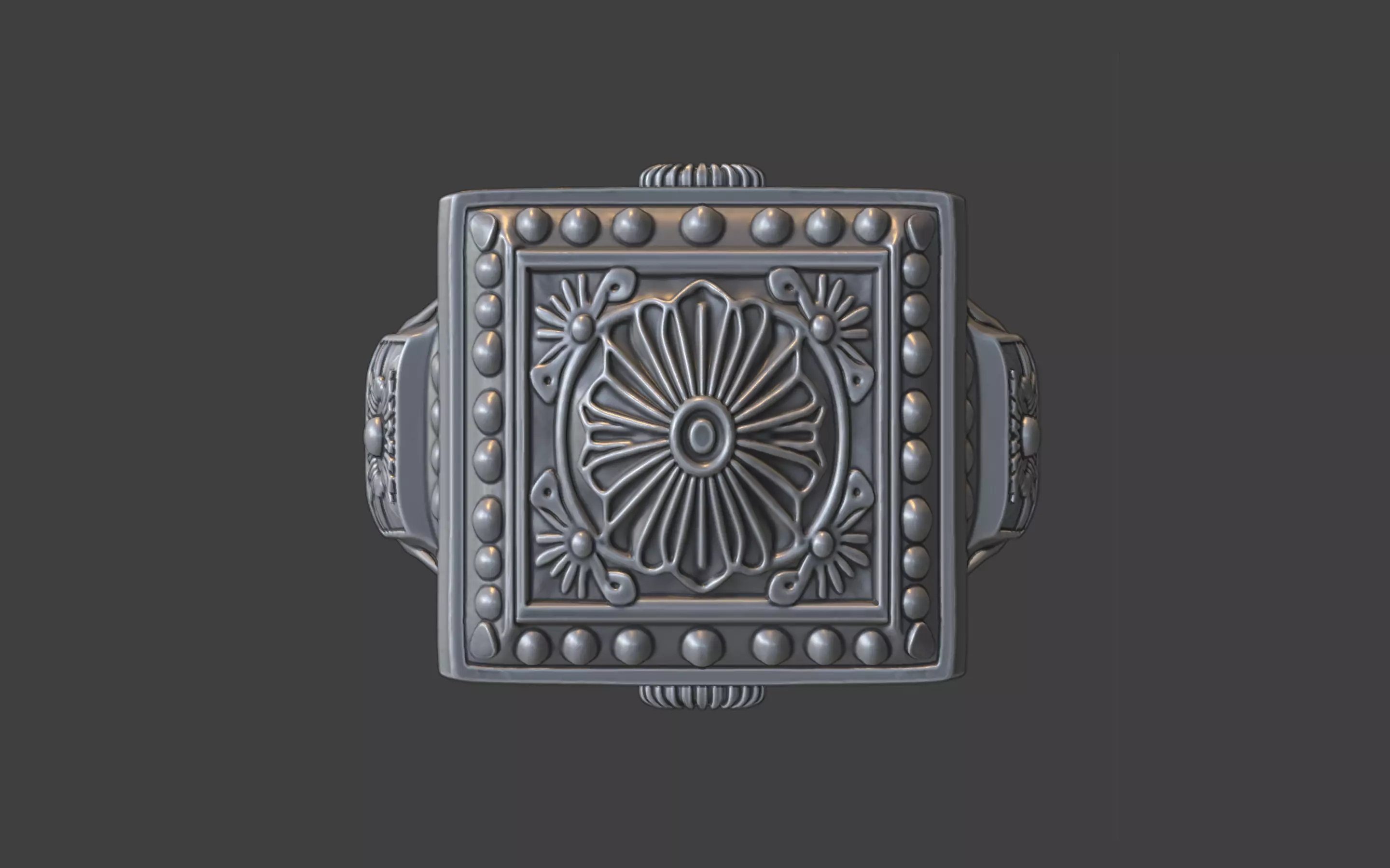 ornamental scrollwork square mandala silver ring 3D print model_2