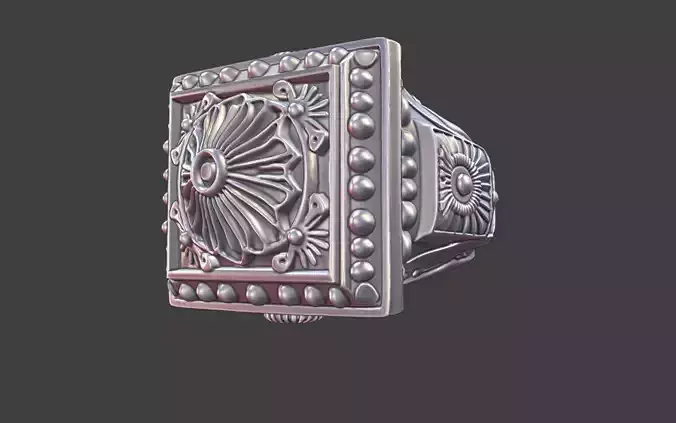ornamental scrollwork square mandala silver ring