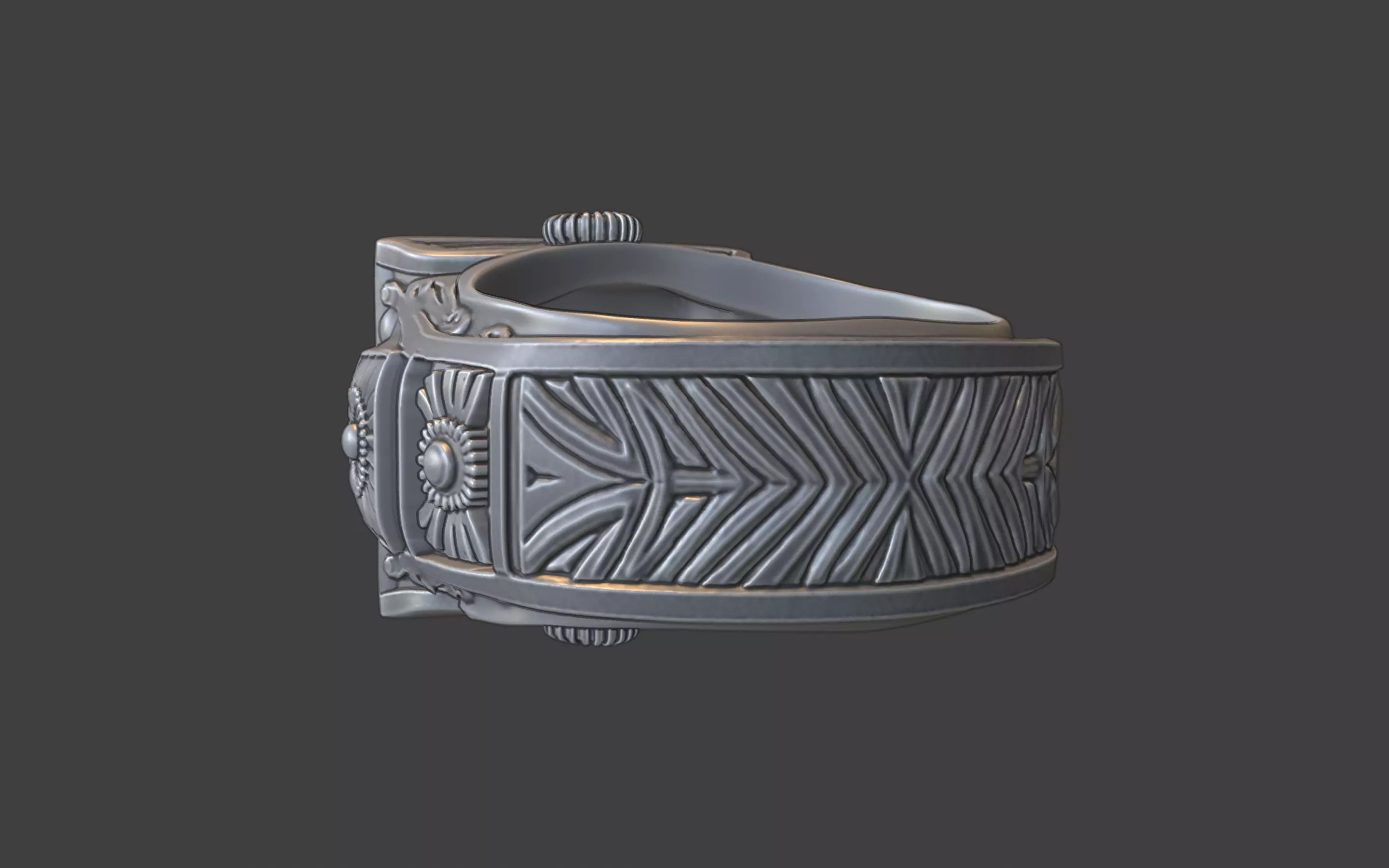 ornamental scrollwork square mandala silver ring 3D print model_6