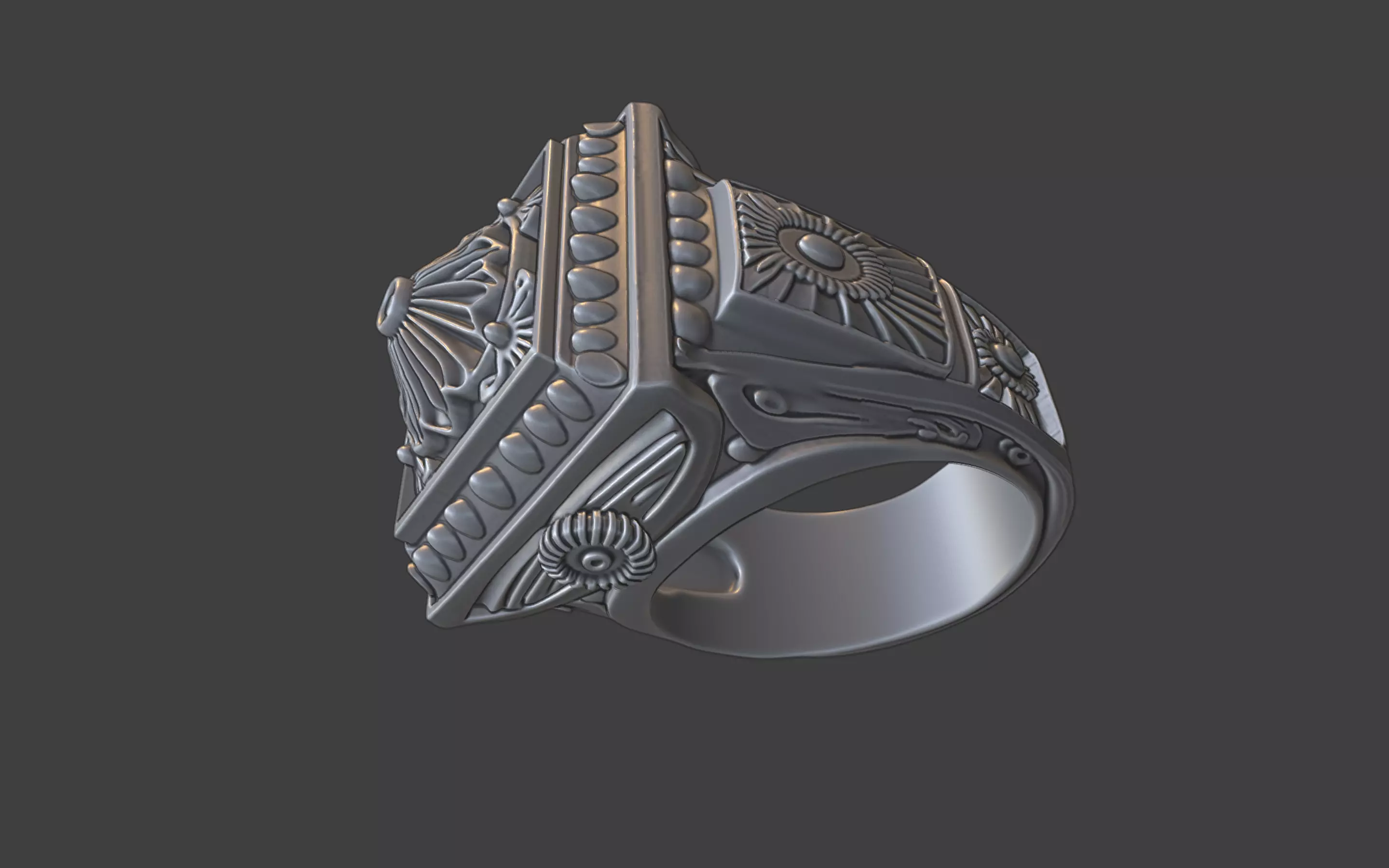 ornamental scrollwork square mandala silver ring 3D print model_10