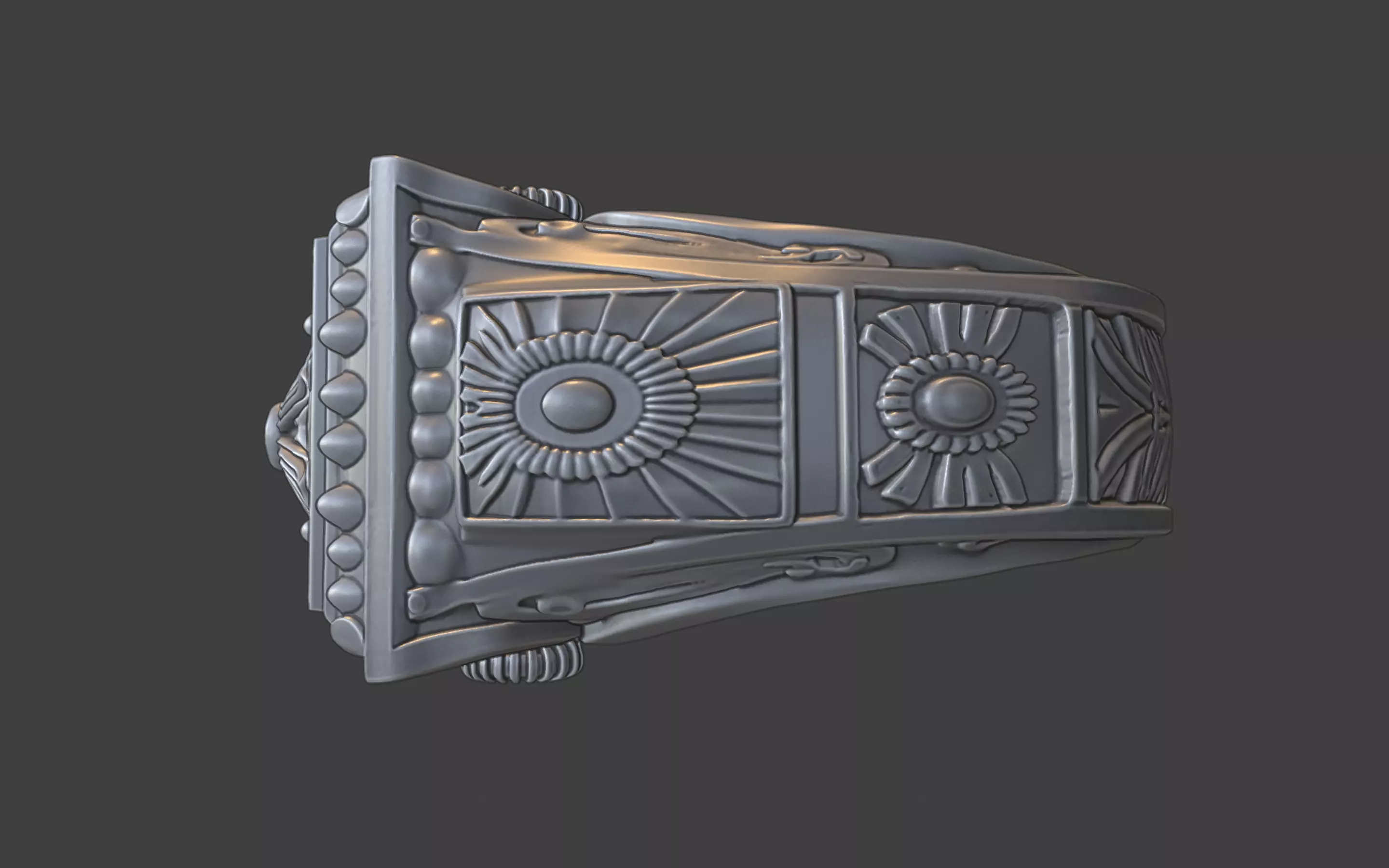 ornamental scrollwork square mandala silver ring 3D print model_17