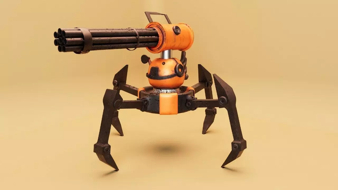 Sci-Fi Auto Turret Robot 3D model_0