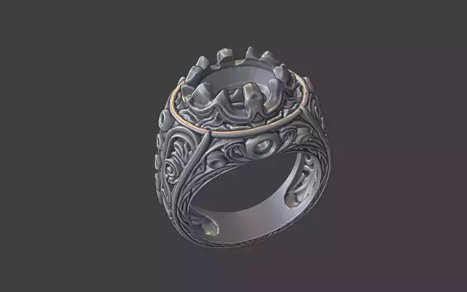 ornamental scrollwork gemstone ring silver