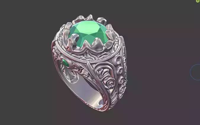 ornamental scrollwork gemstone ring silver