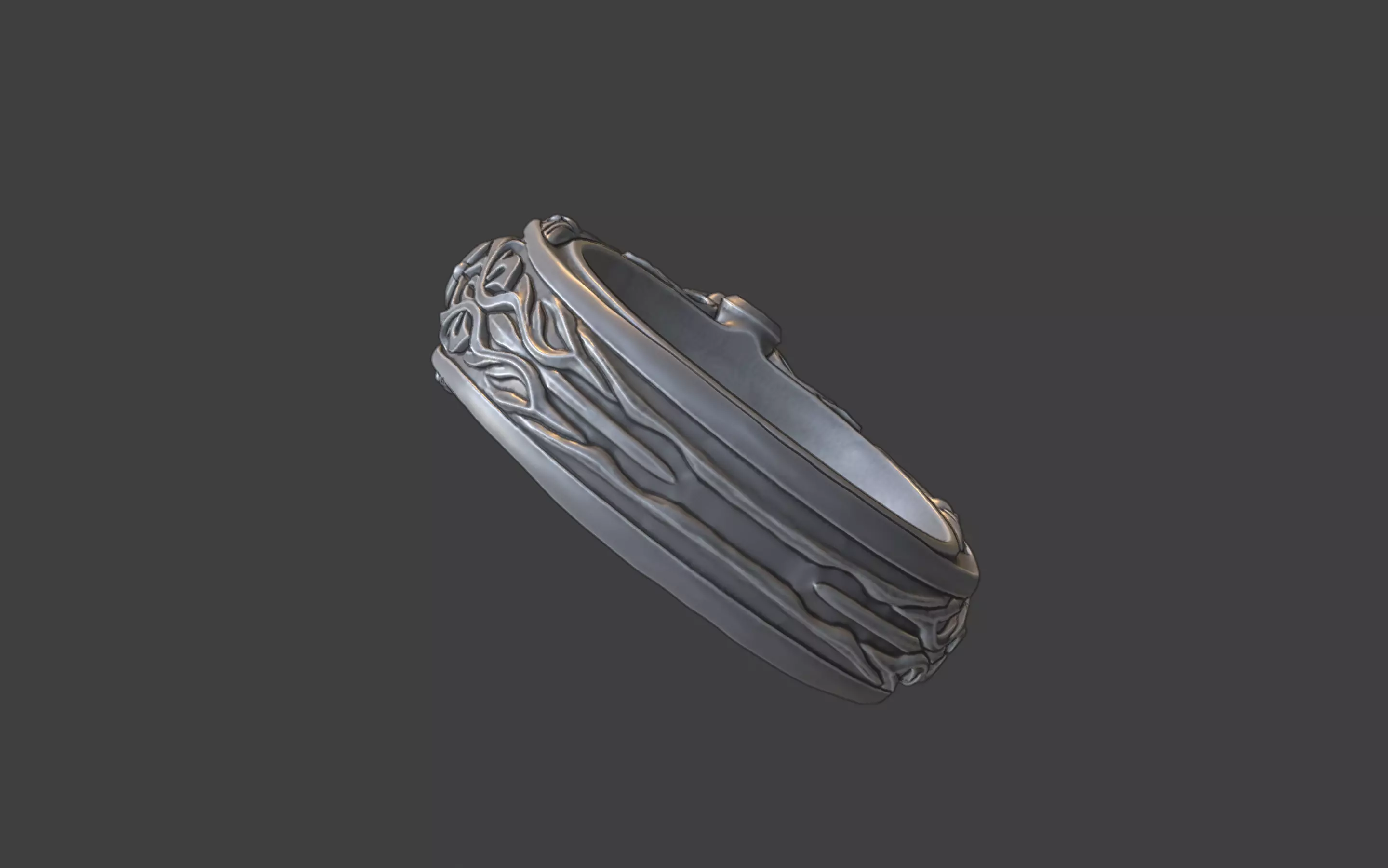 ornamental scrollwork round gemstone silver ring 3D print model_7