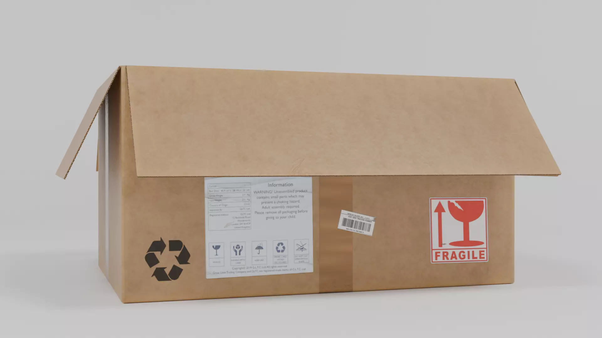 Cardboard Mailing Box opened Low-poly 3D model_2