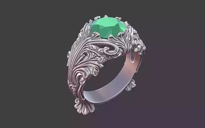 ornamental scrollwork gemstone antique style ring silver