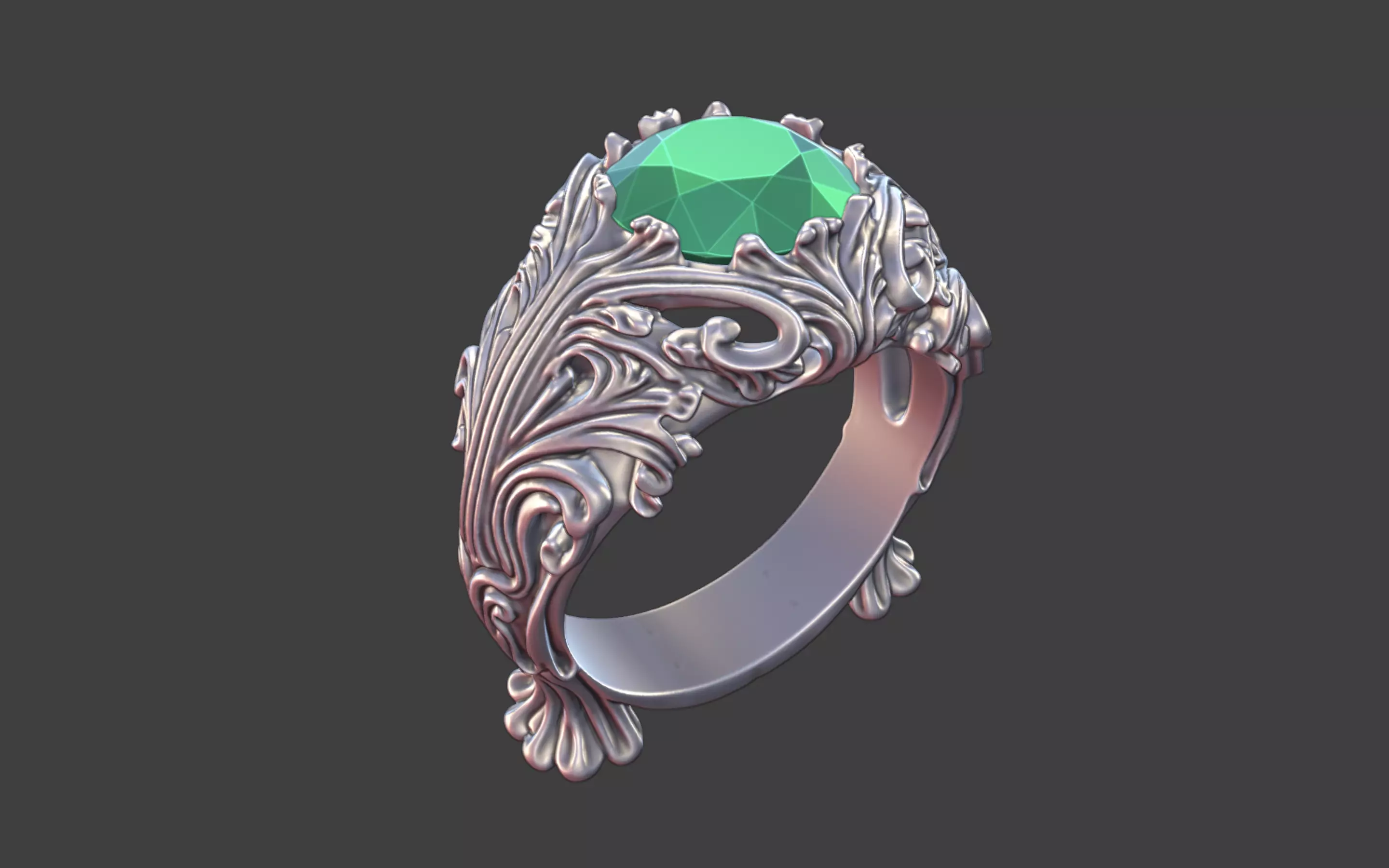 ornamental scrollwork gemstone antique style ring silver 3D print model
