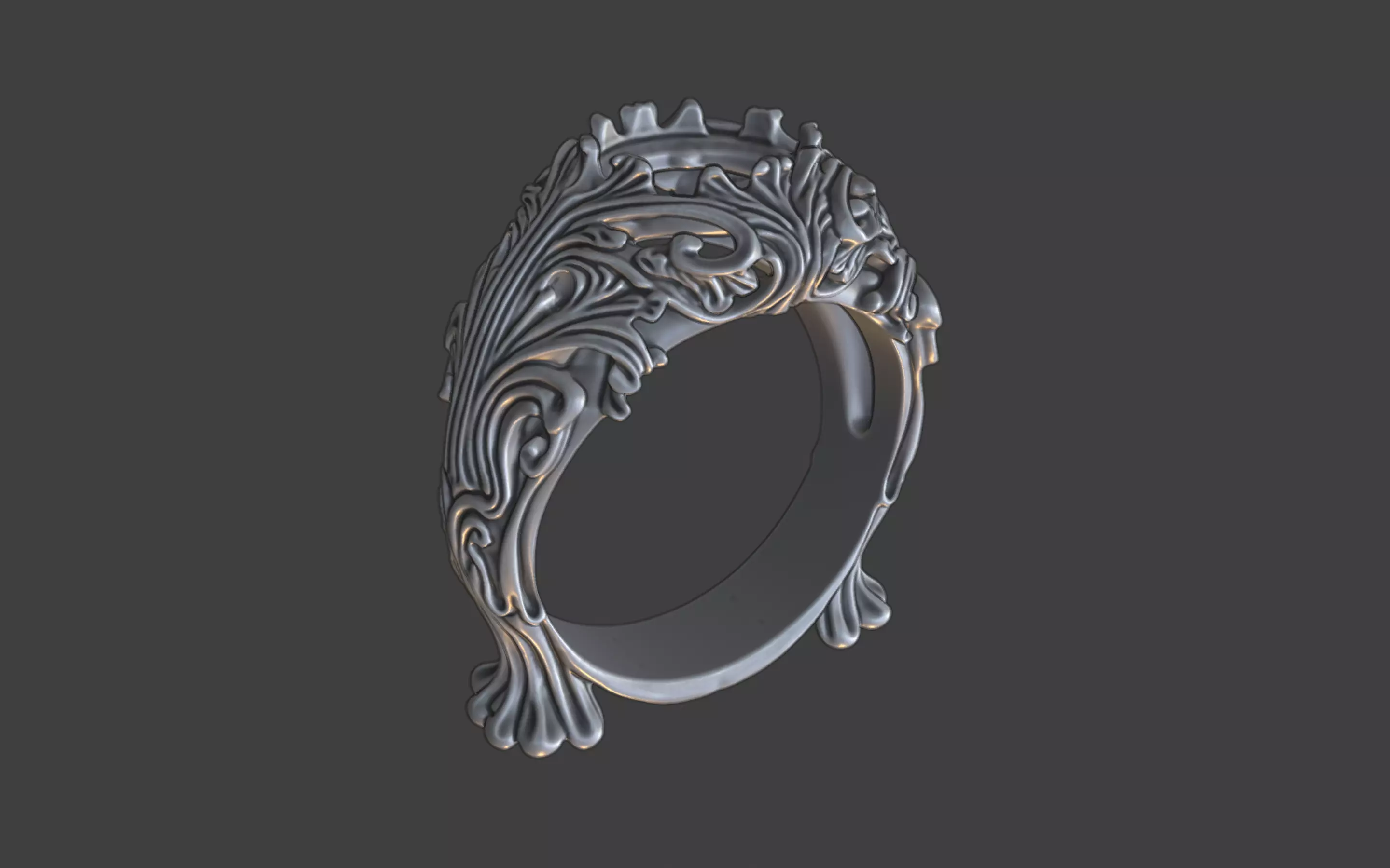 ornamental scrollwork gemstone antique style ring silver 3D print model_10