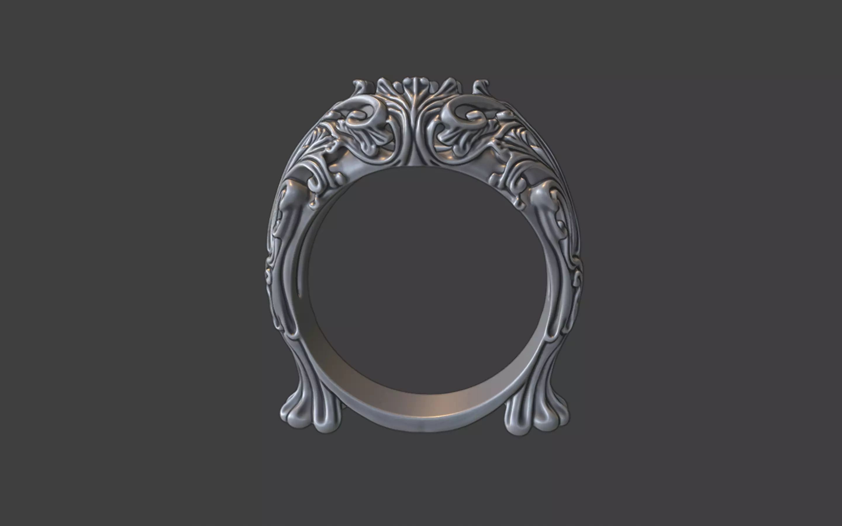 ornamental scrollwork gemstone antique style ring silver 3D print model_16