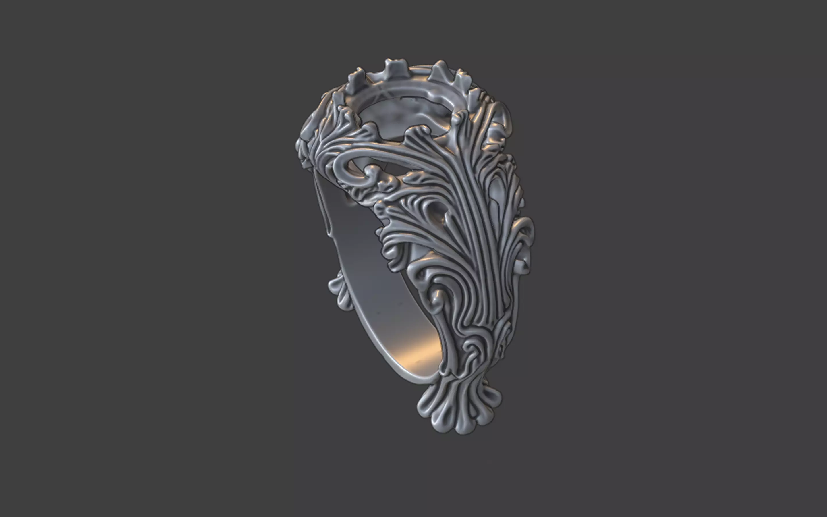 ornamental scrollwork gemstone antique style ring silver 3D print model_2