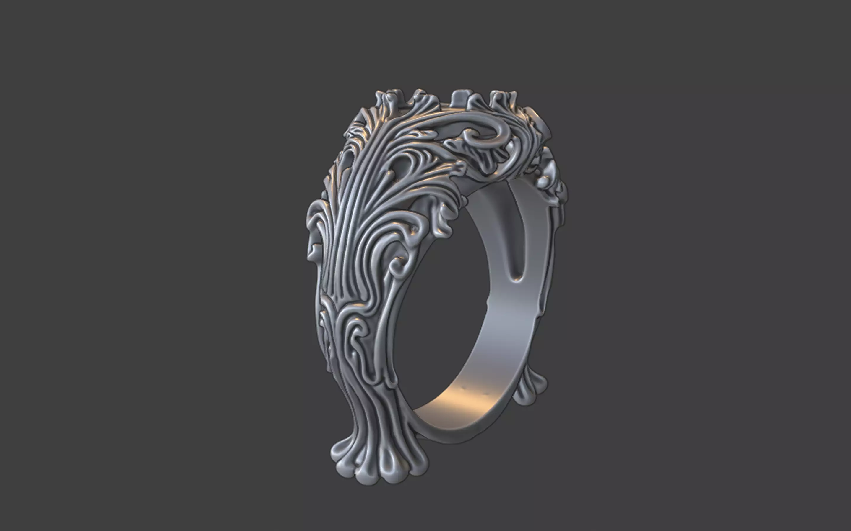 ornamental scrollwork gemstone antique style ring silver 3D print model_7