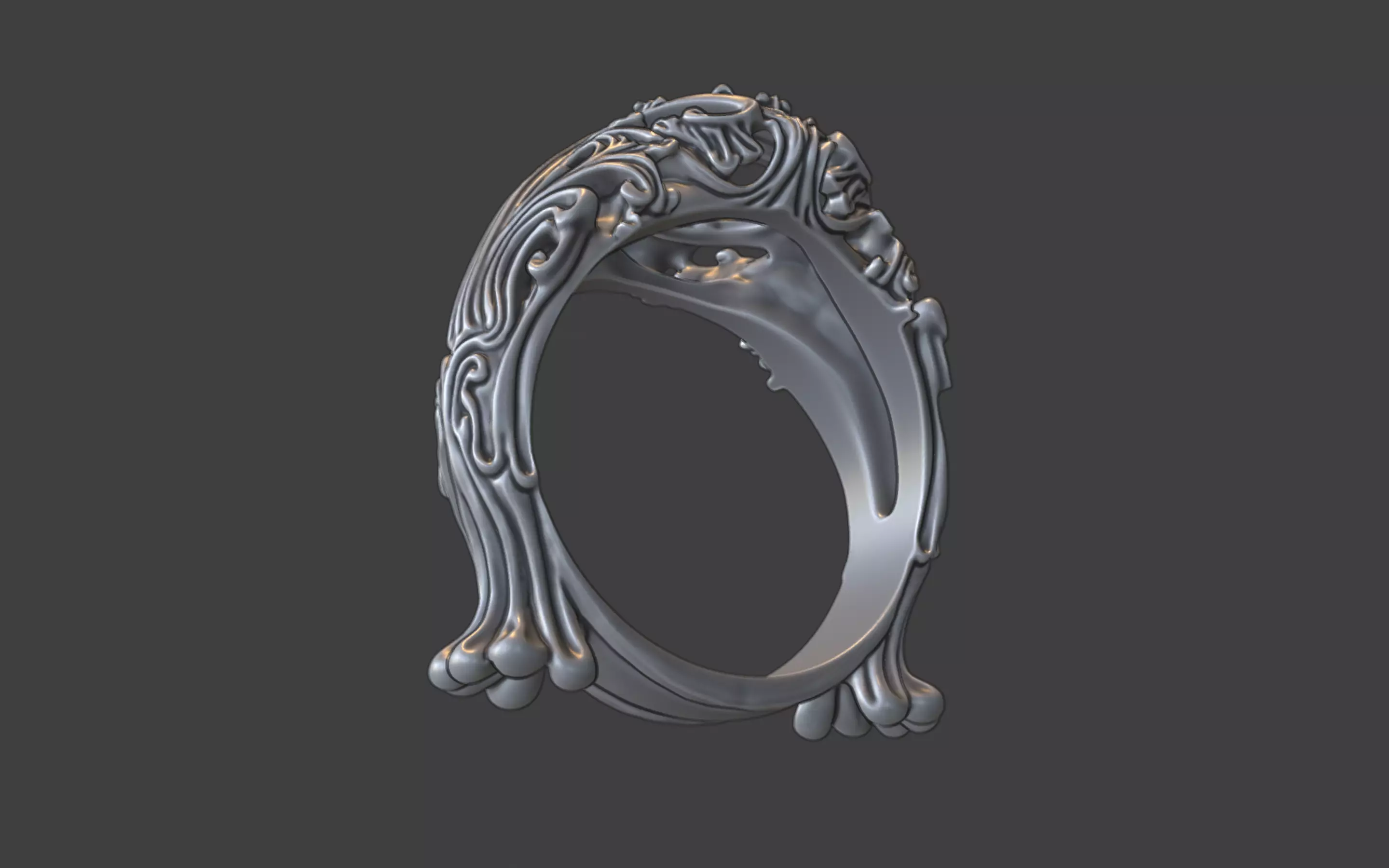 ornamental scrollwork gemstone antique style ring silver 3D print model_19