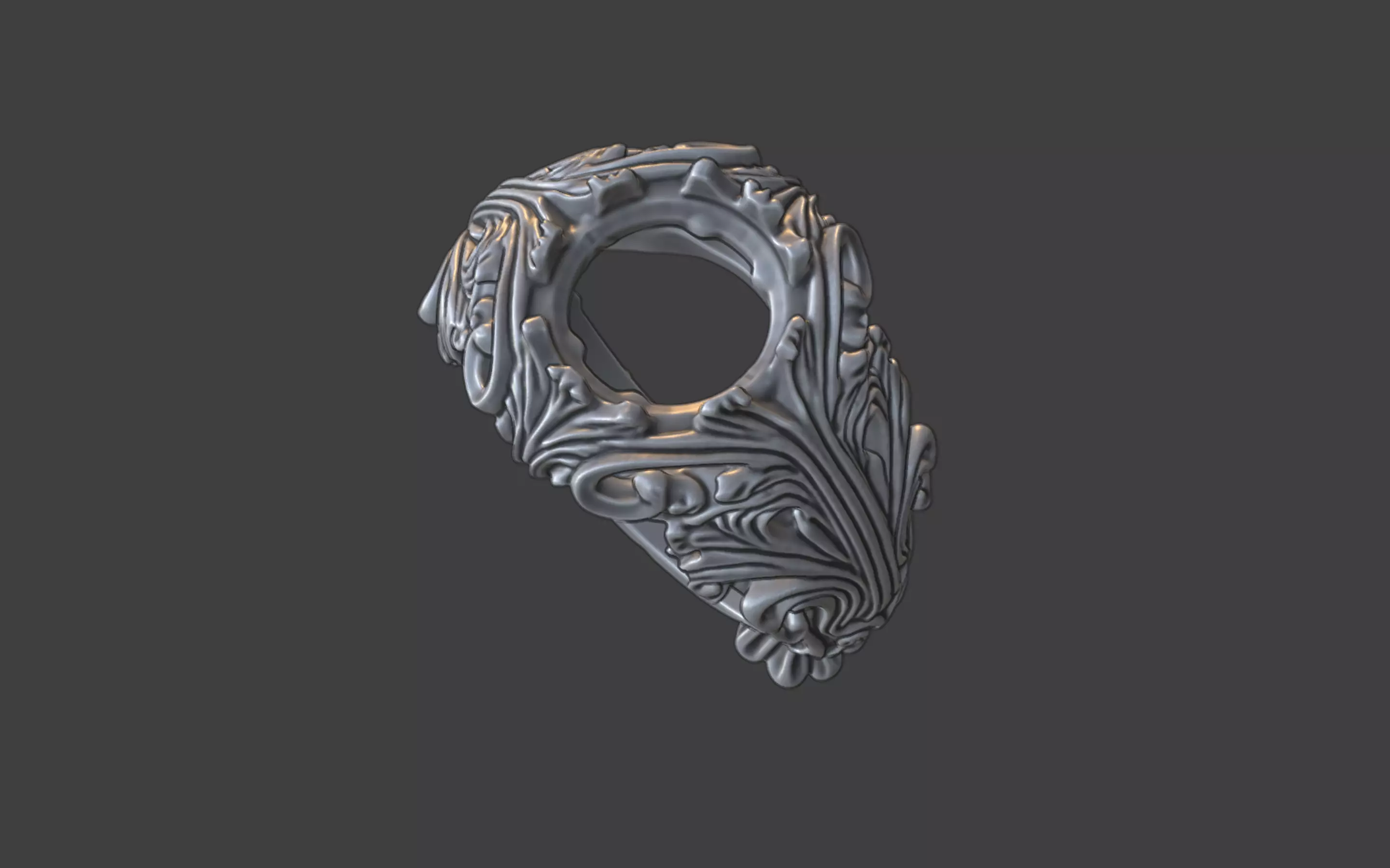 ornamental scrollwork gemstone antique style ring silver 3D print model_1