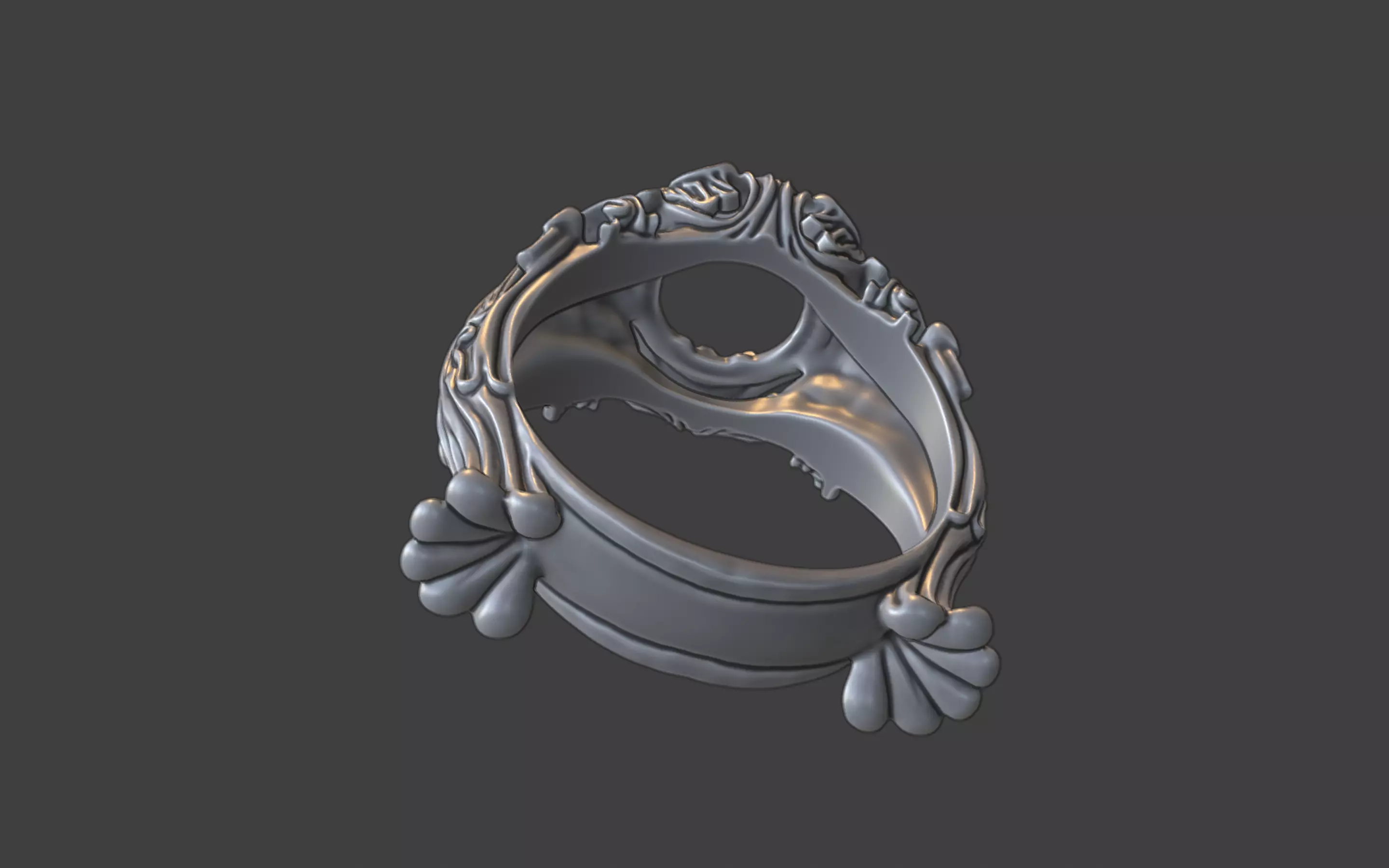 ornamental scrollwork gemstone antique style ring silver 3D print model_9