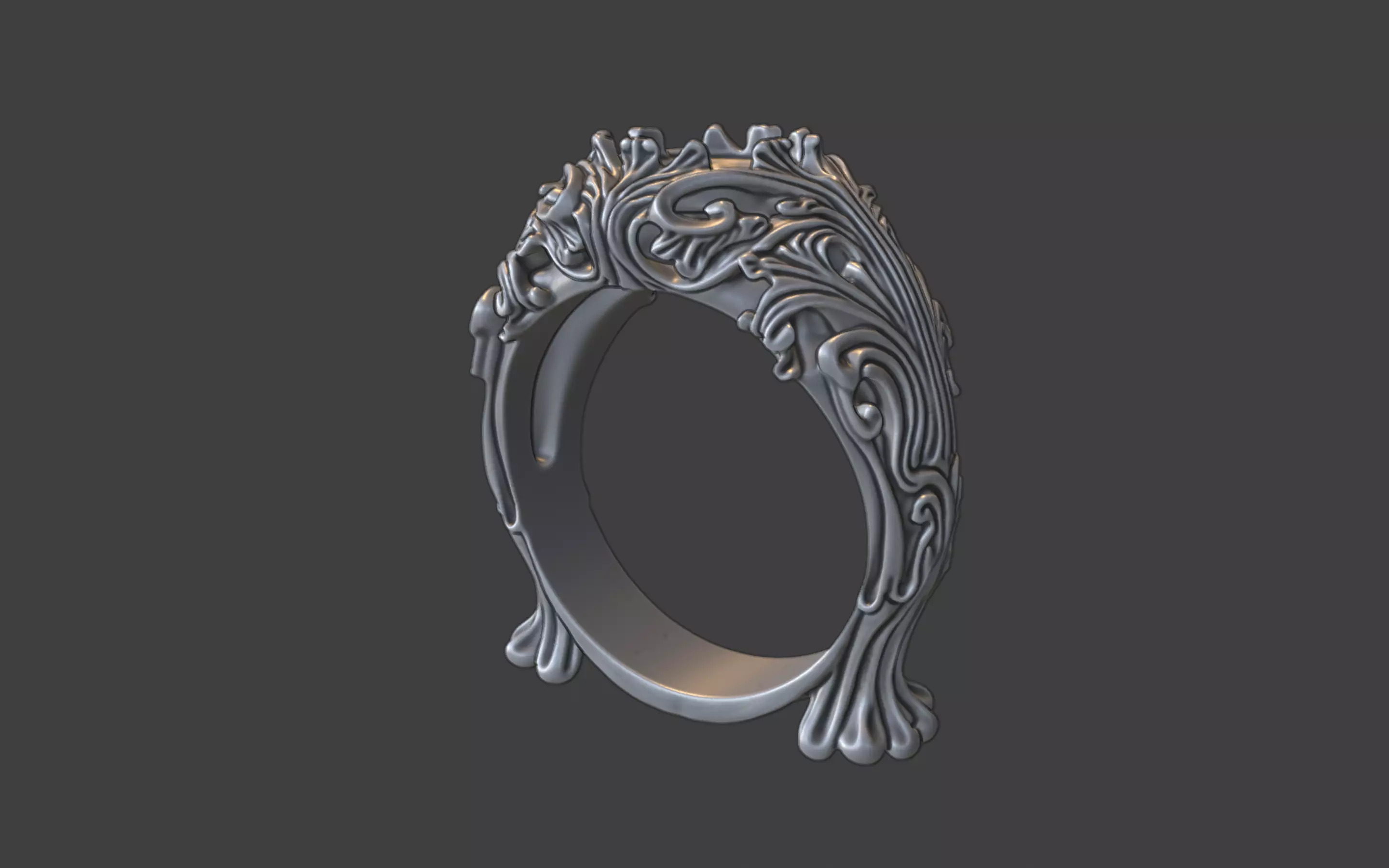 ornamental scrollwork gemstone antique style ring silver 3D print model_4