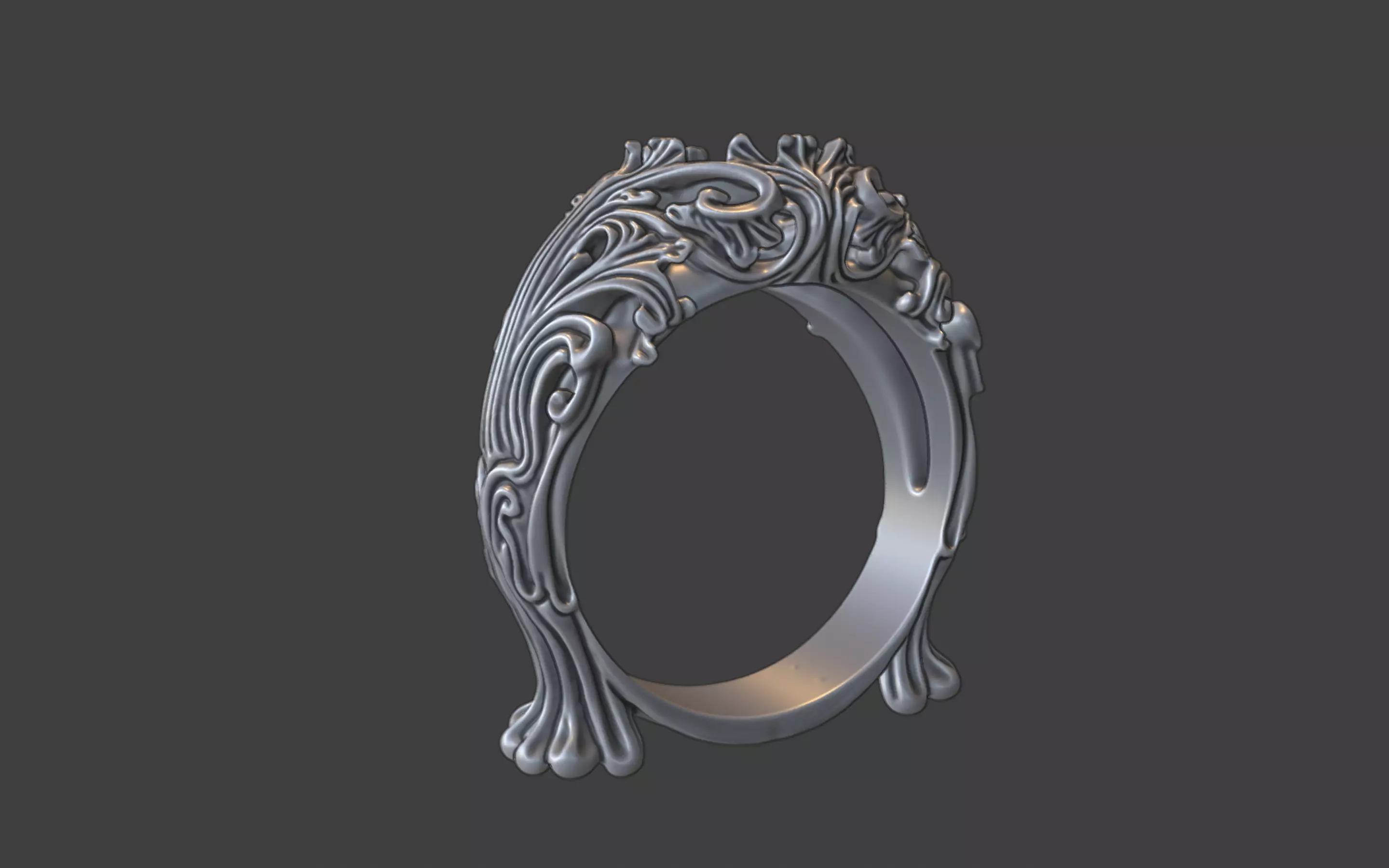 ornamental scrollwork gemstone antique style ring silver 3D print model_17