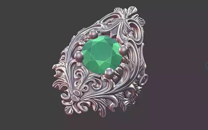 large ornamental scrollwork gemstone ring silver