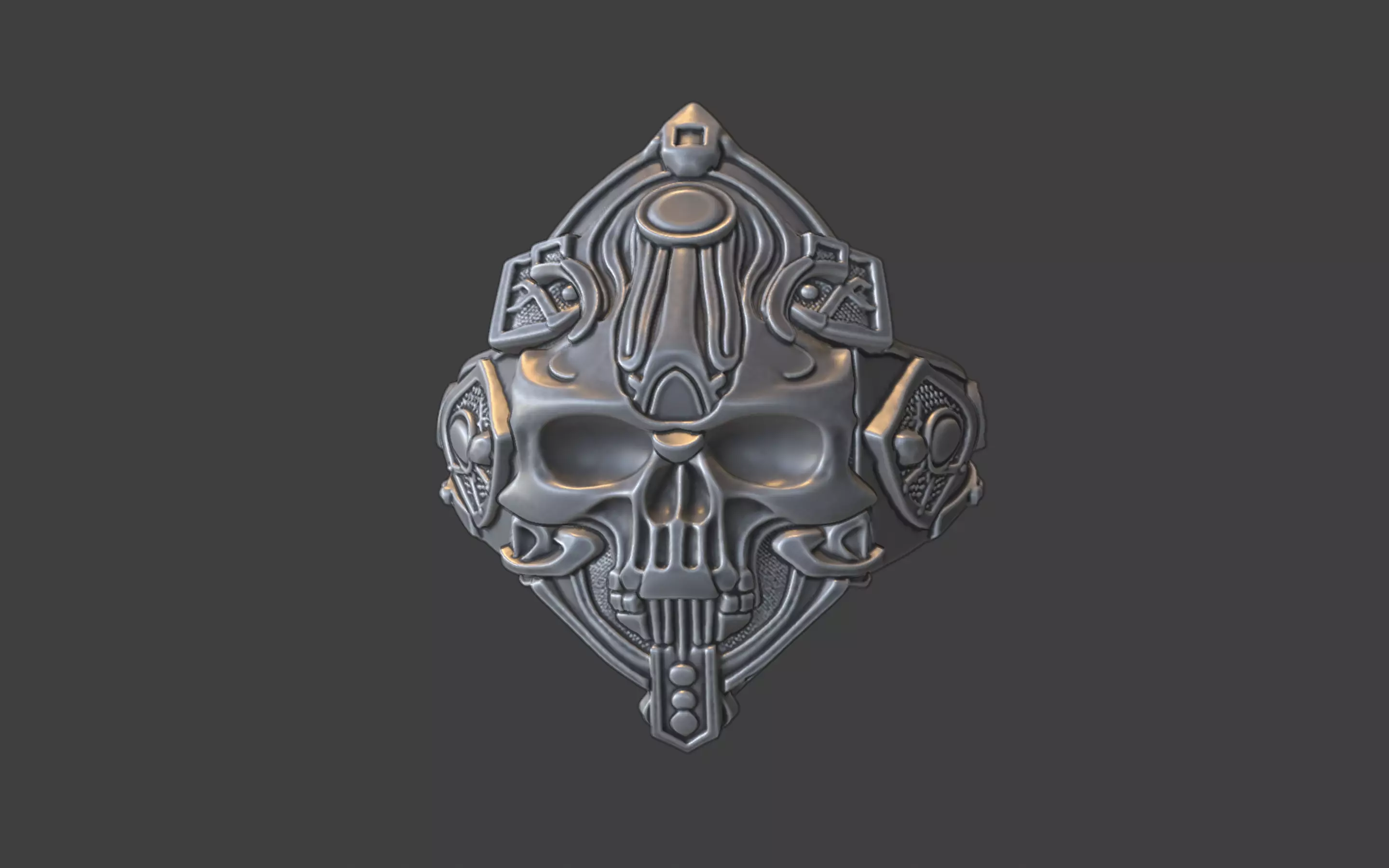 Compact Ornate Silver Human Skull Ring 3D print model_10