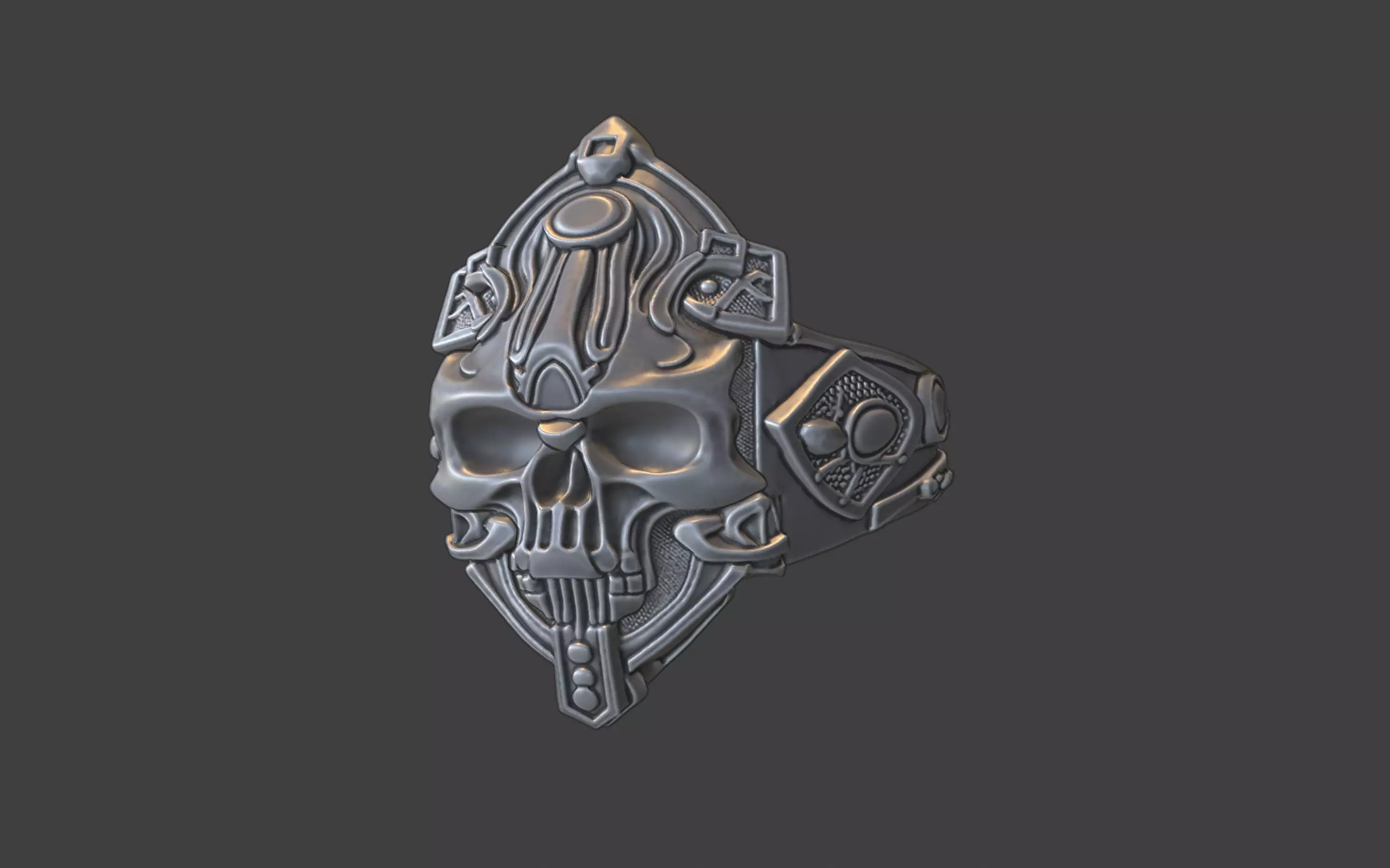 Compact Ornate Silver Human Skull Ring 3D print model_11