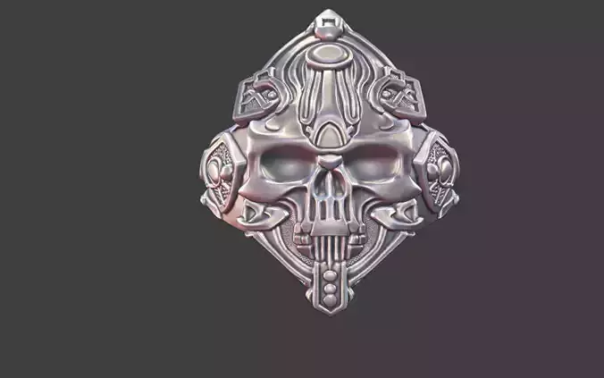 Compact Ornate Silver Human Skull Ring