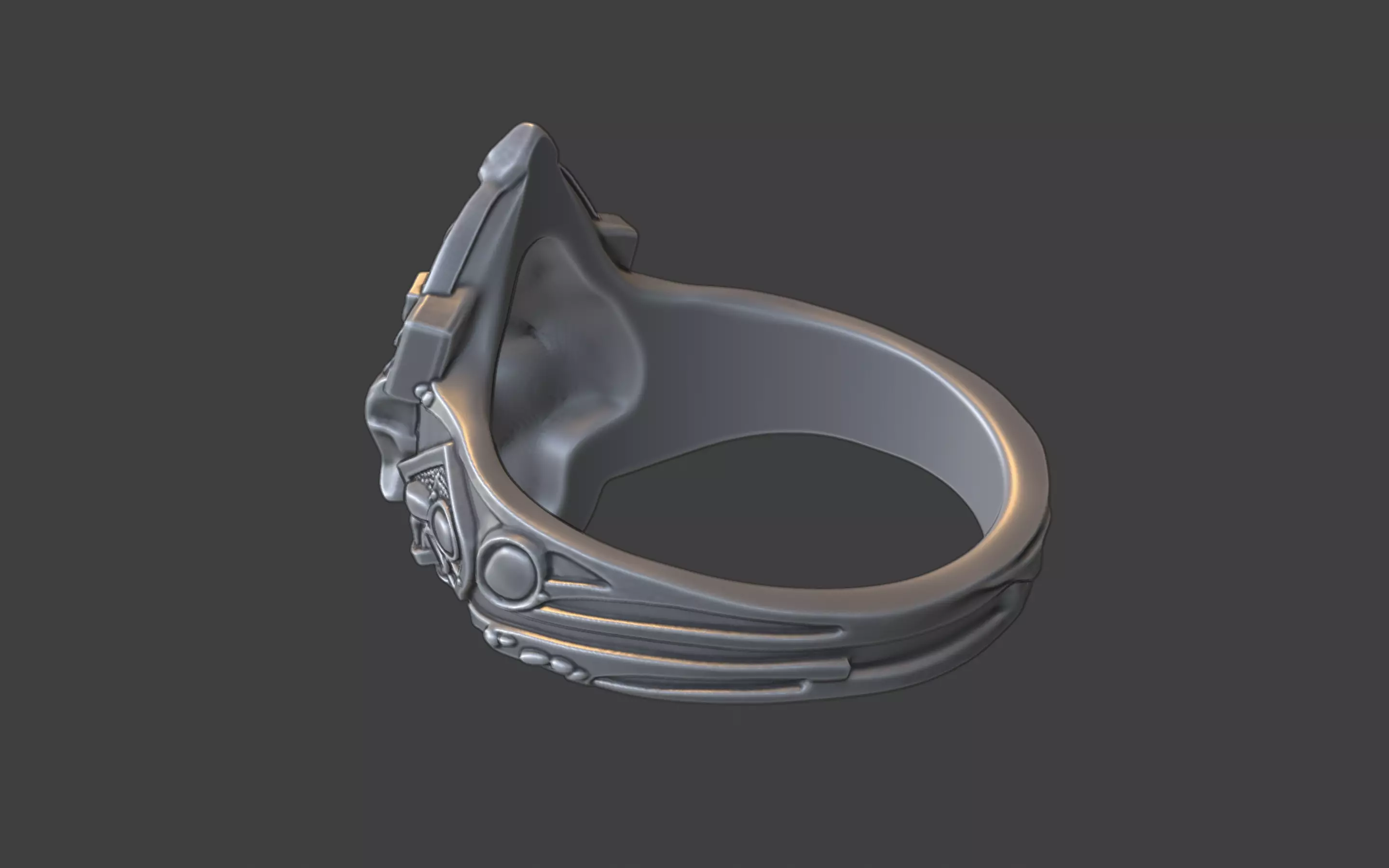 Compact Ornate Silver Human Skull Ring 3D print model_15